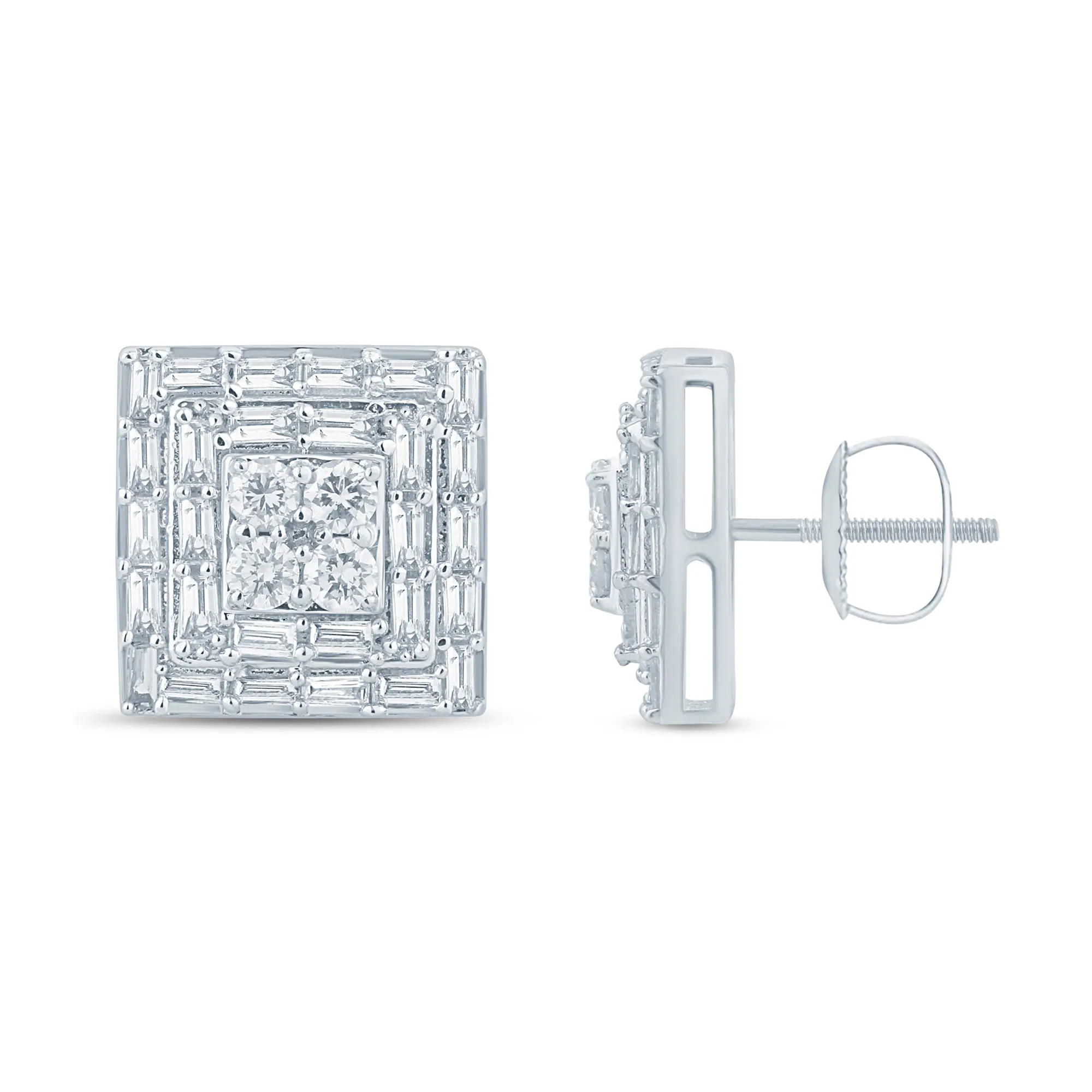 10 Karat White Gold 2.00 Carat Diamond Square Earring