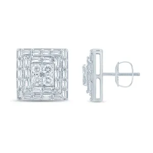 10 Karat White Gold 2.00 Carat Diamond Square Earring