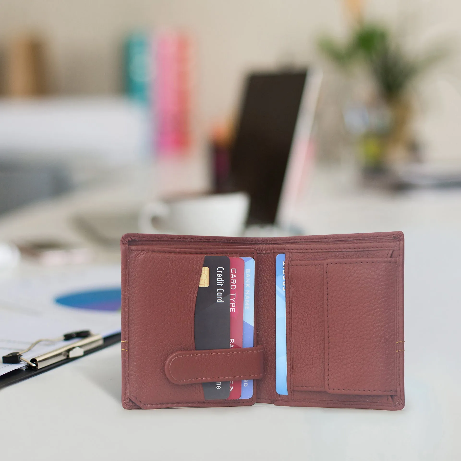 10088 Maroon Contrast Stitched Wallet