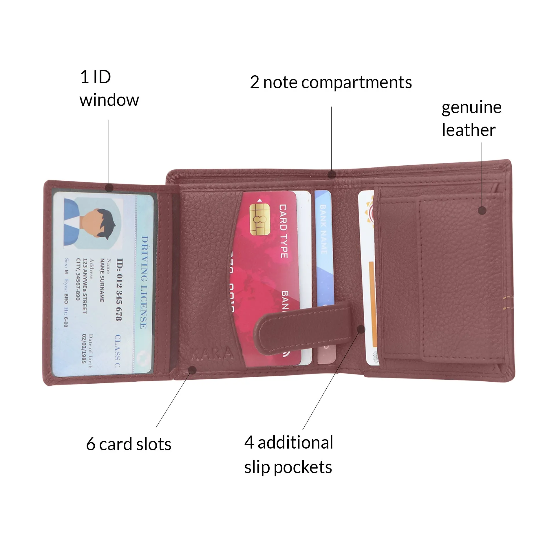 10088 Maroon Contrast Stitched Wallet