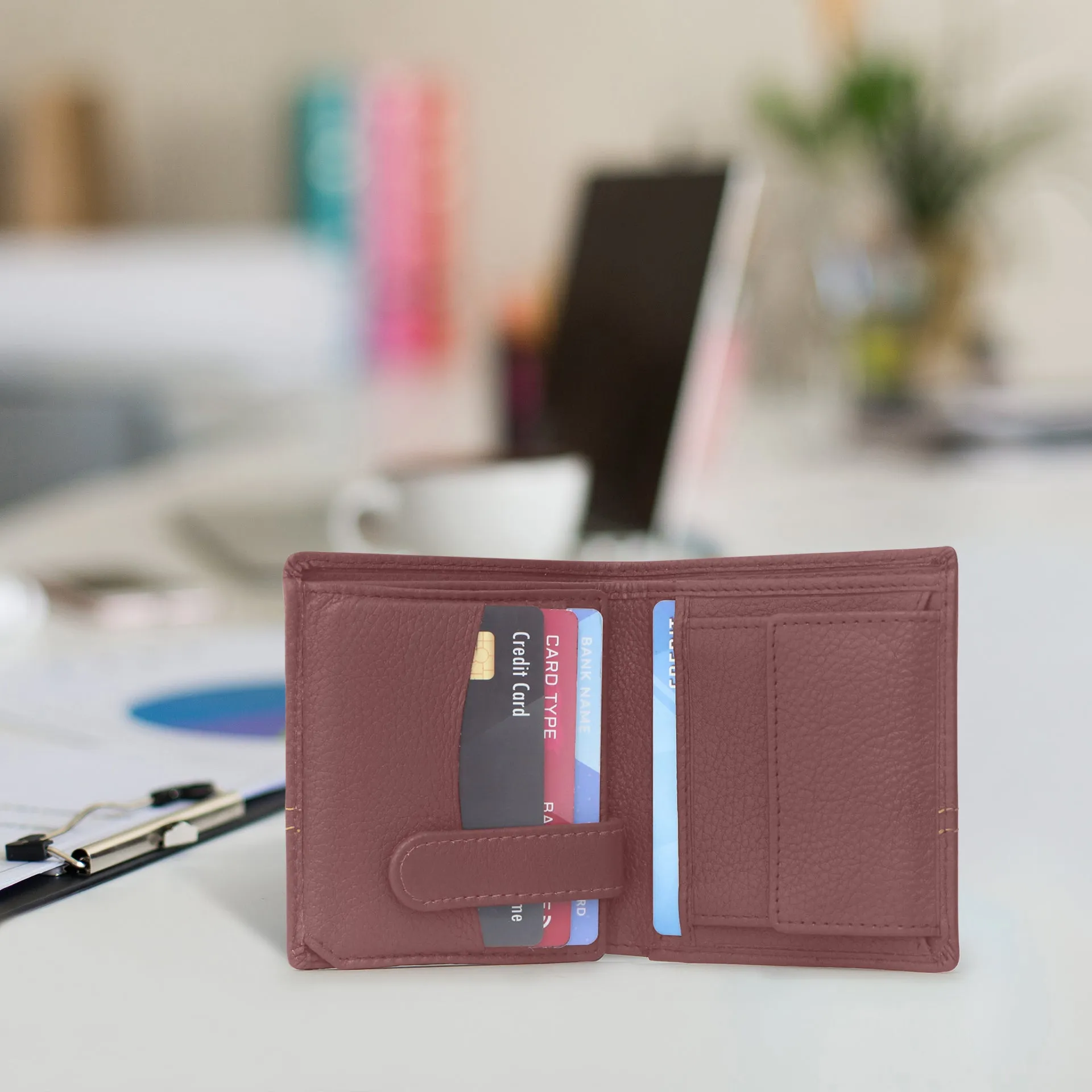10088 Maroon Contrast Stitched Wallet