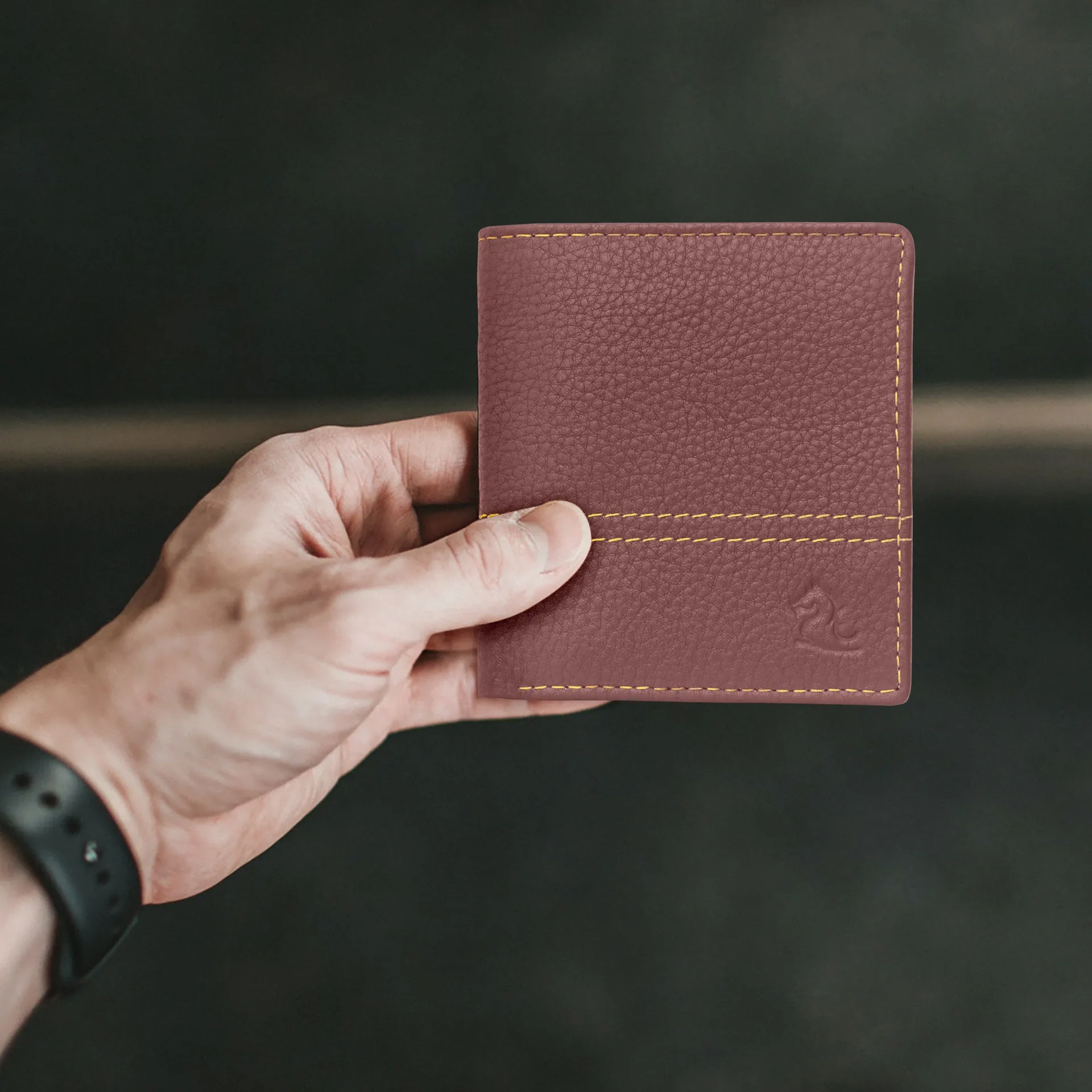 10088 Maroon Contrast Stitched Wallet