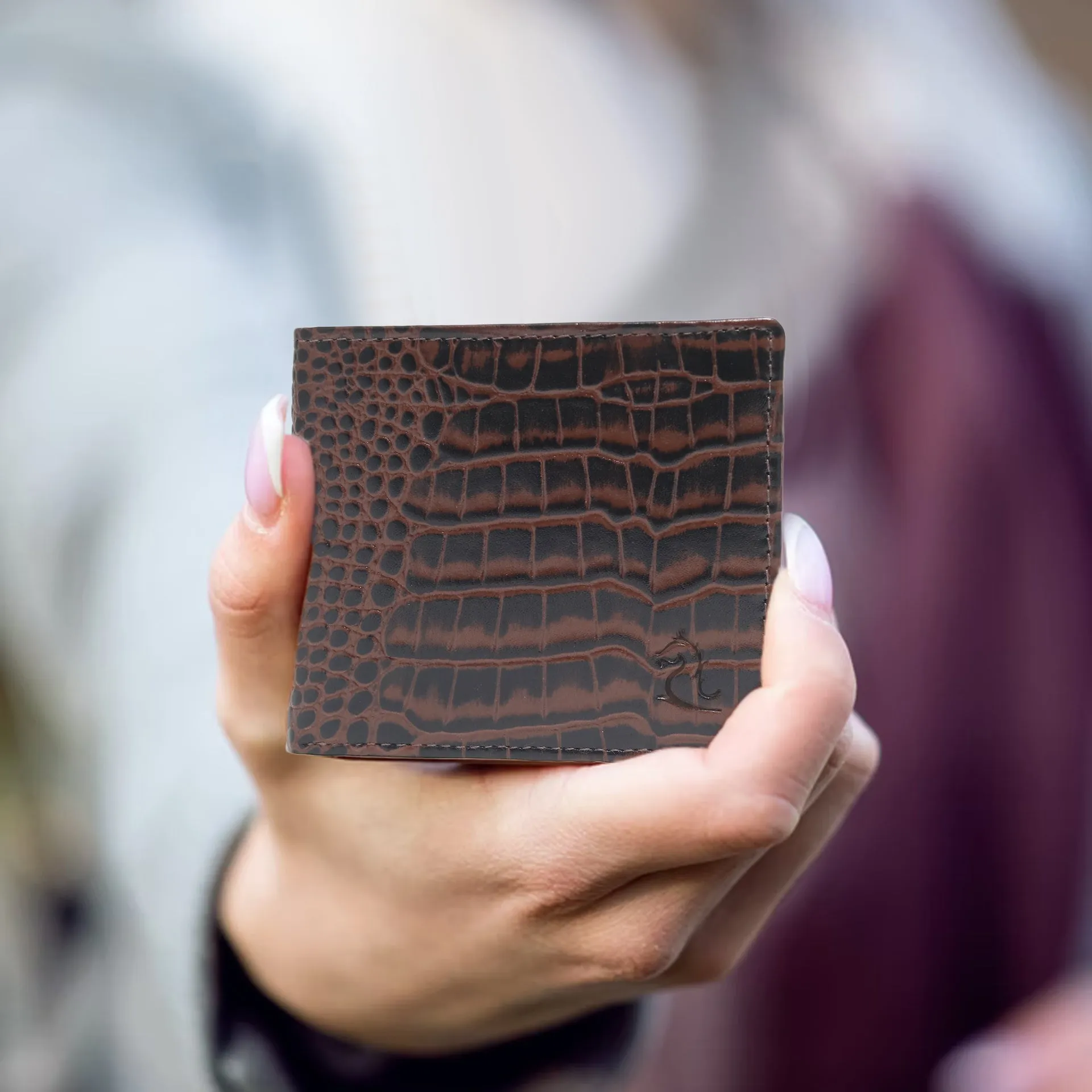 10148 Croco Red Leather Bifold Wallet for Men
