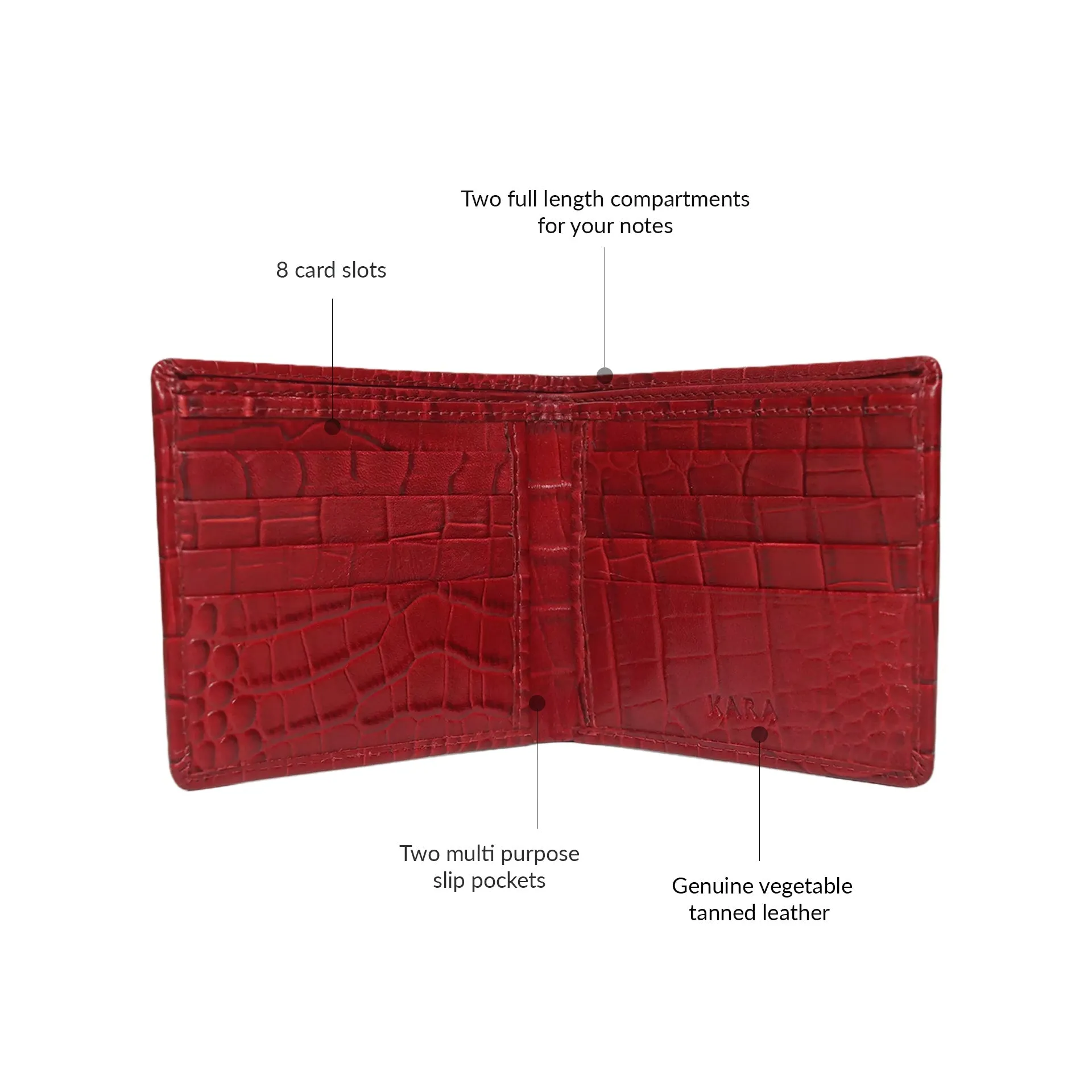 10148 Croco Red Leather Bifold Wallet for Men