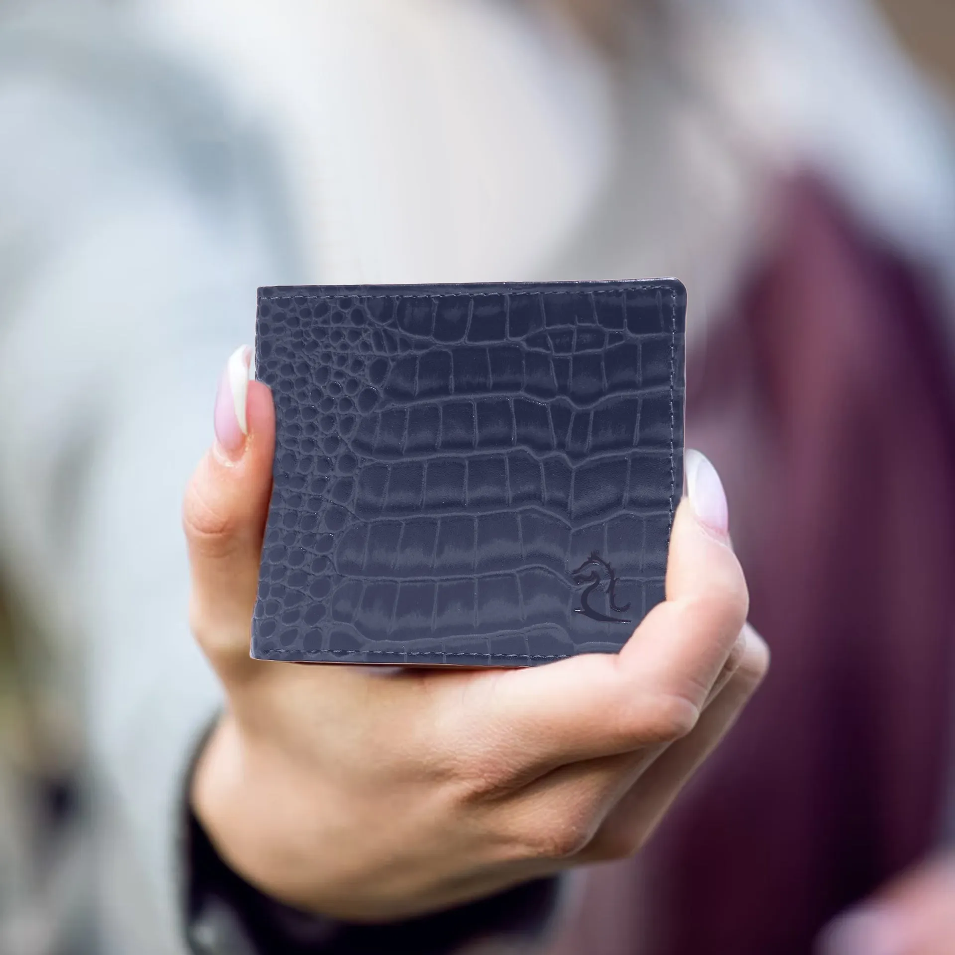 10148 Croco Red Leather Bifold Wallet for Men