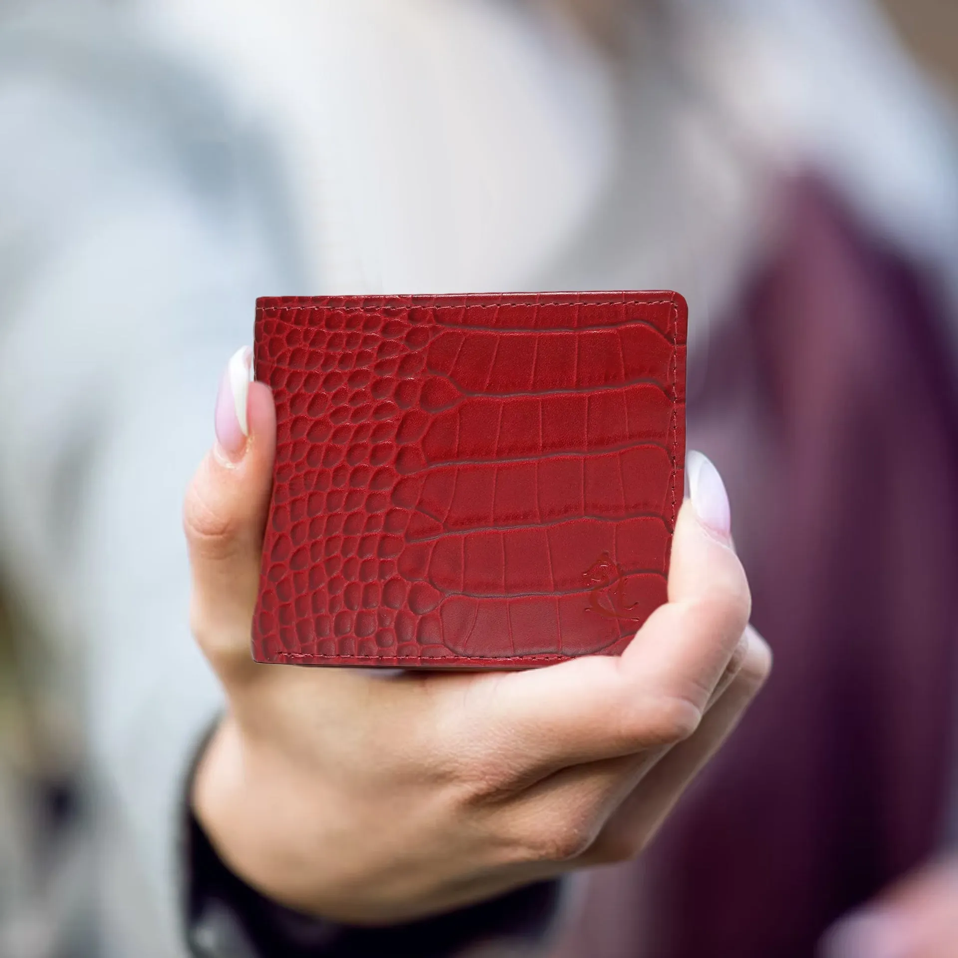 10148 Croco Red Leather Bifold Wallet for Men
