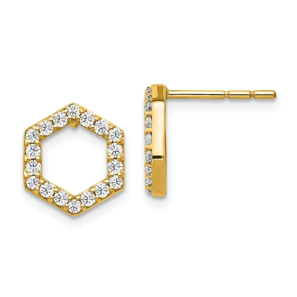 1/2 ct Lab Grown Diamond Hexagon Stud Earrings 14k Gold  VS, D-E
