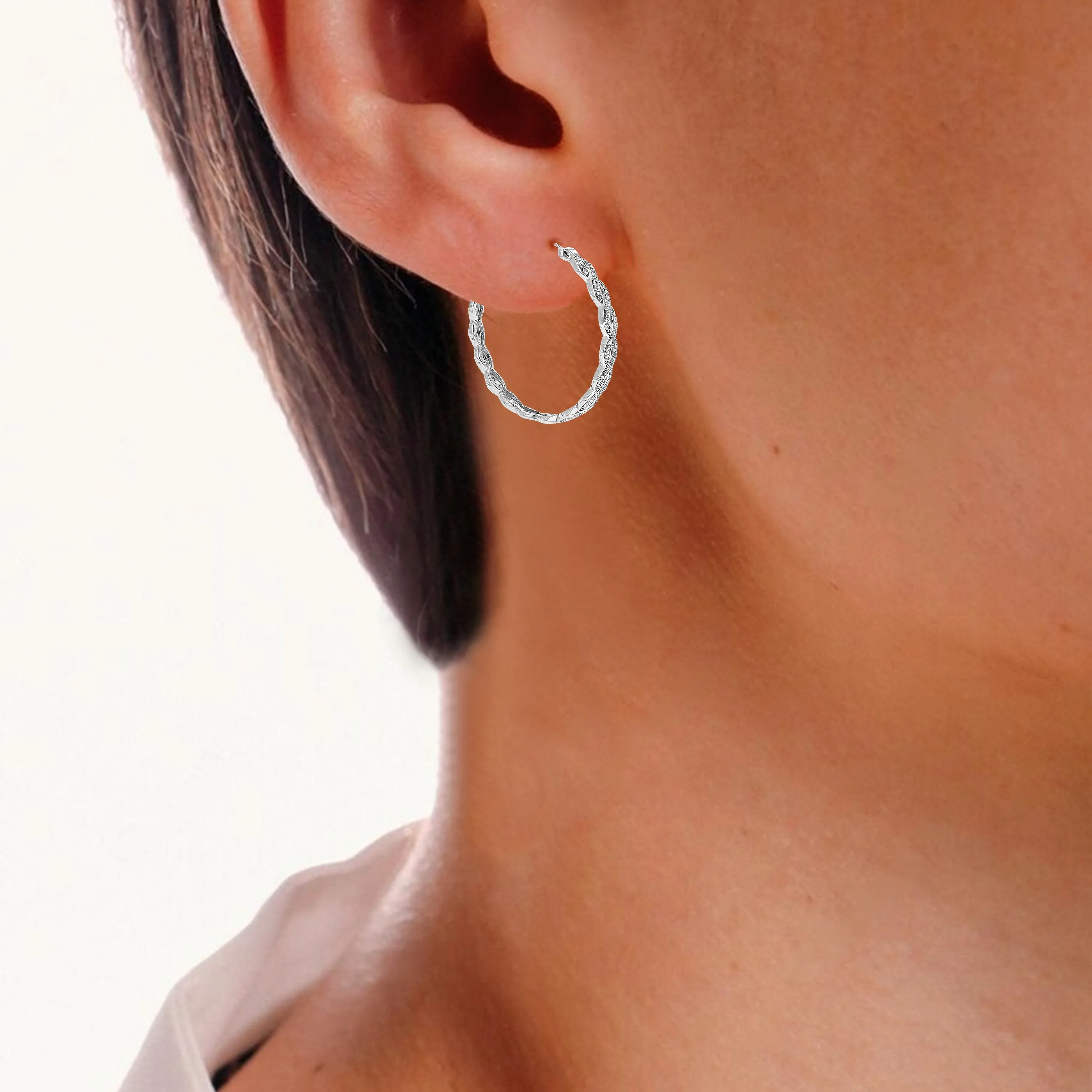 1/2 cttw Lab Grown Diamond Braided Hoop Earring Sterling Silver