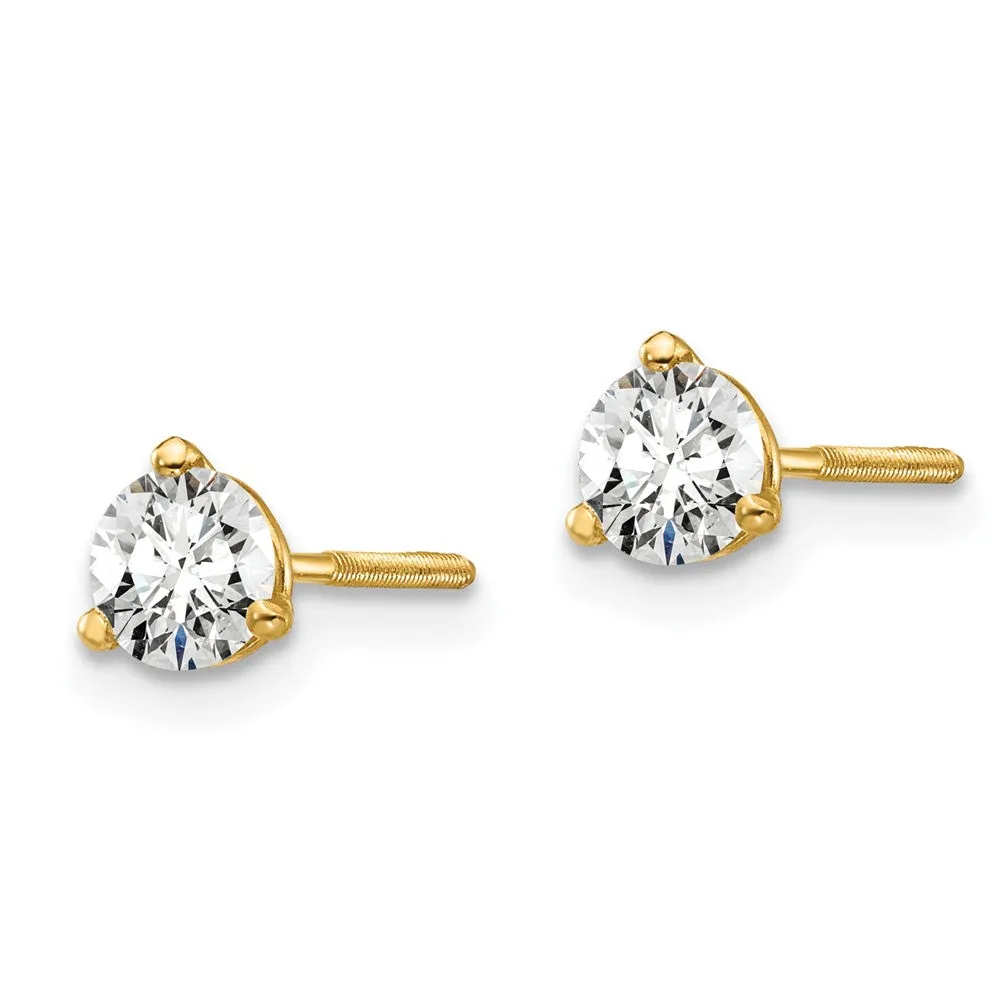 14k Gold 1/2 ct Round Lab Grown Diamond Stud Earrings Screw Back VS Clarity, D-E Color