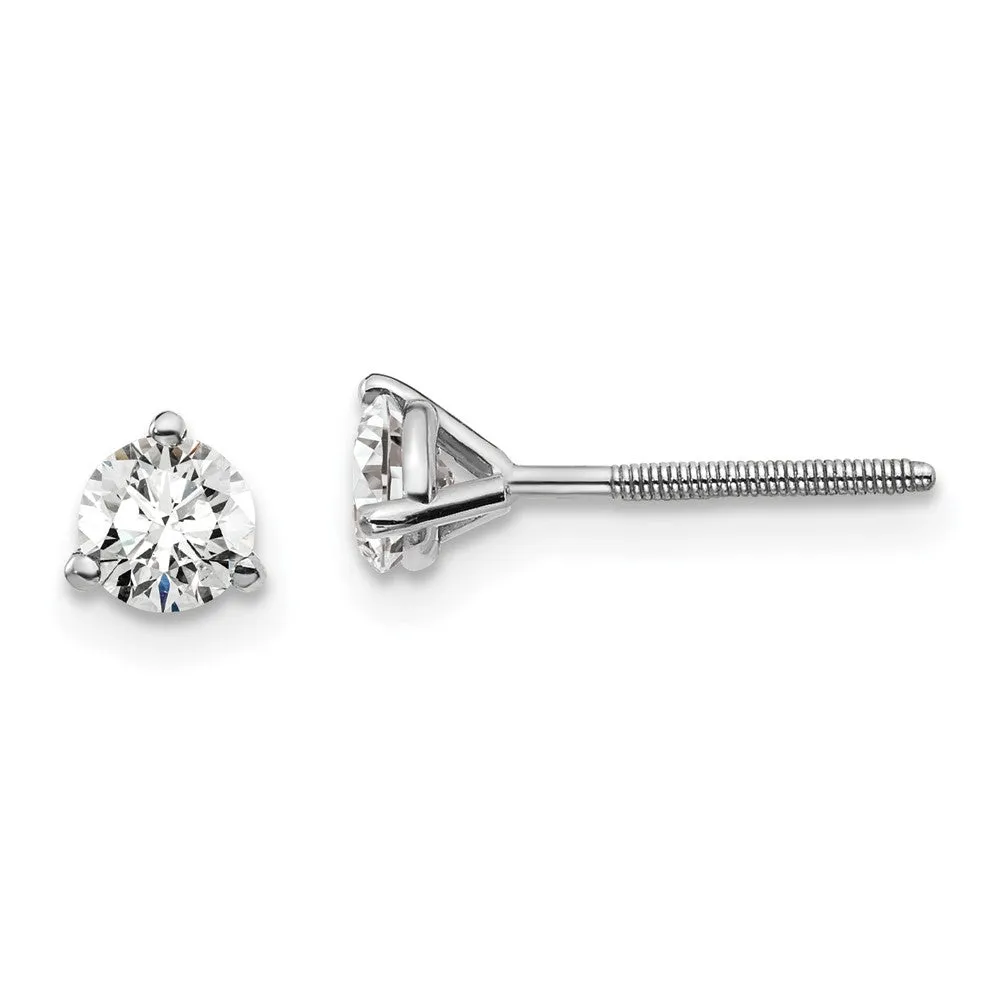 14k Gold 1/2 ct Round Lab Grown Diamond Stud Earrings Screw Back VS Clarity, D-E Color