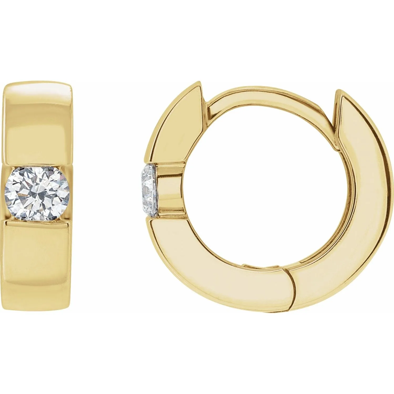 14K Gold 1/4ct Lab-Grown Diamond Hinged Huggie Hoop Earrings Clarity SI, Color G-H