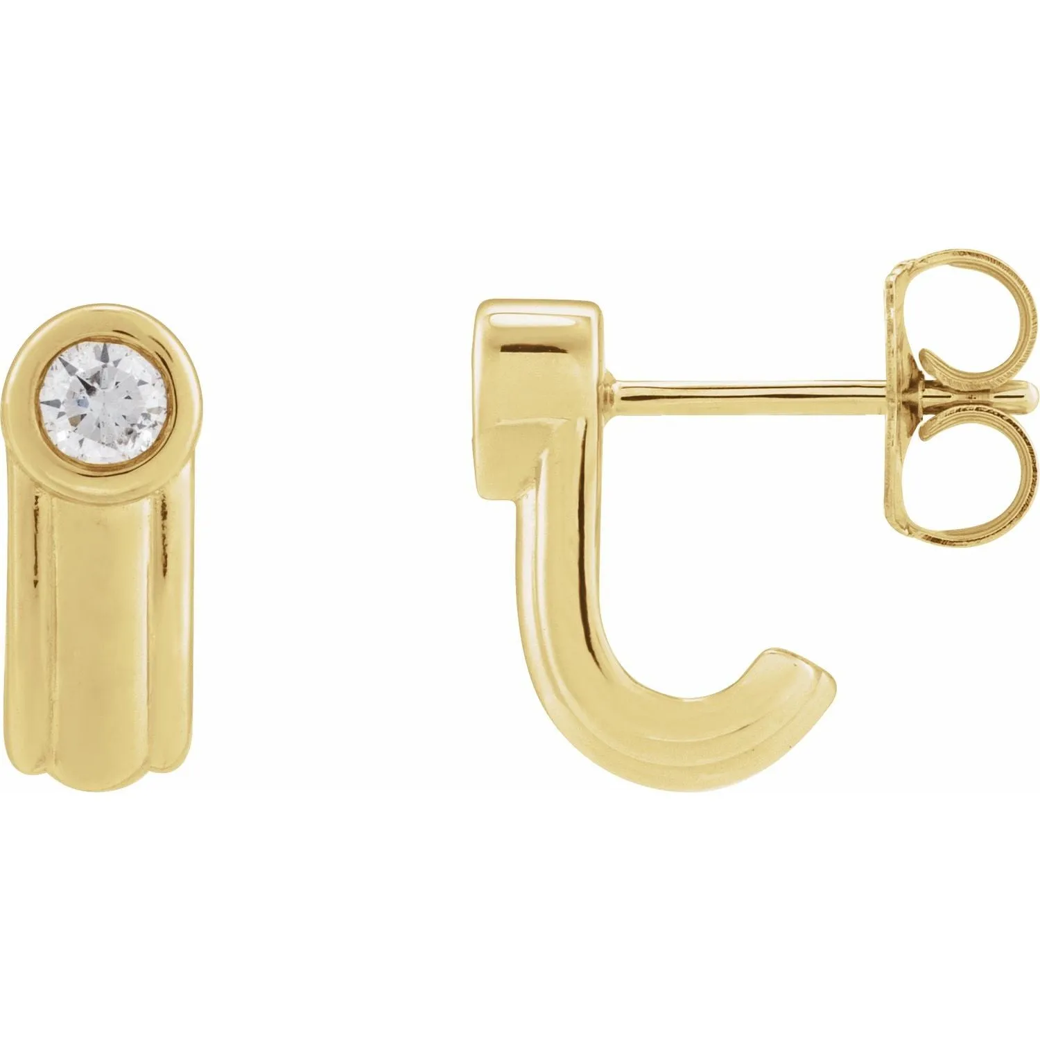 14K Gold 1/5ct Lab-Grown Diamond Solitaire J Hoop Earrings Clarity SI, Color G-H