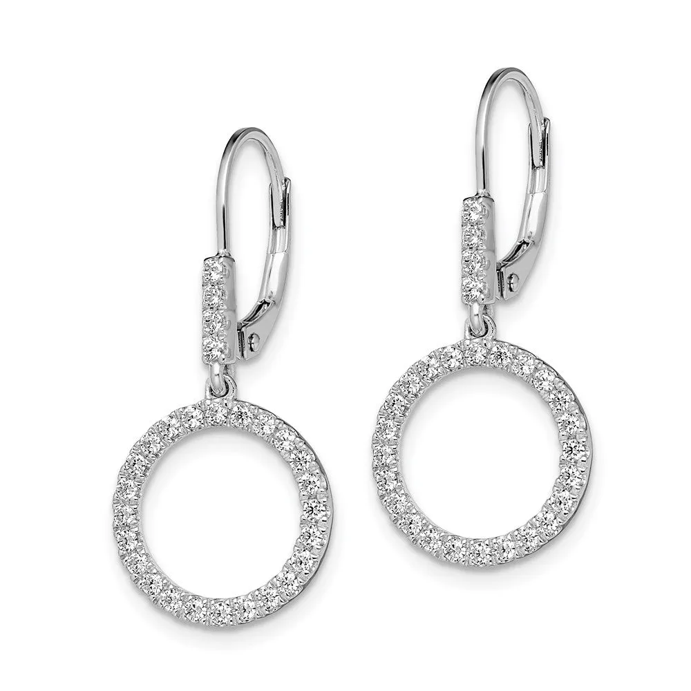 14K White Gold 0.55 ct Lab Grown Diamond Circle Dangle Leverback Dangle Earrings VS Clarity, G-H Color
