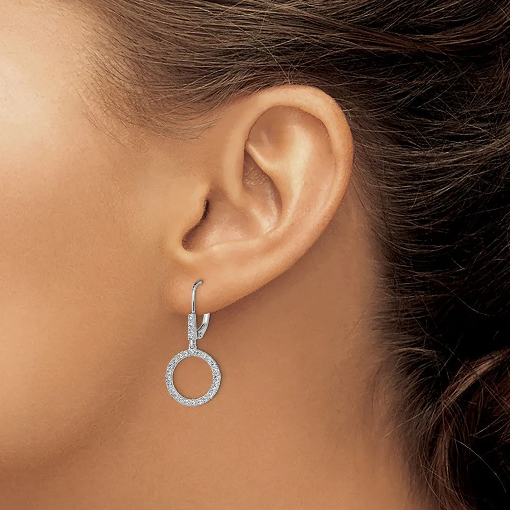14K White Gold 0.55 ct Lab Grown Diamond Circle Dangle Leverback Dangle Earrings VS Clarity, G-H Color