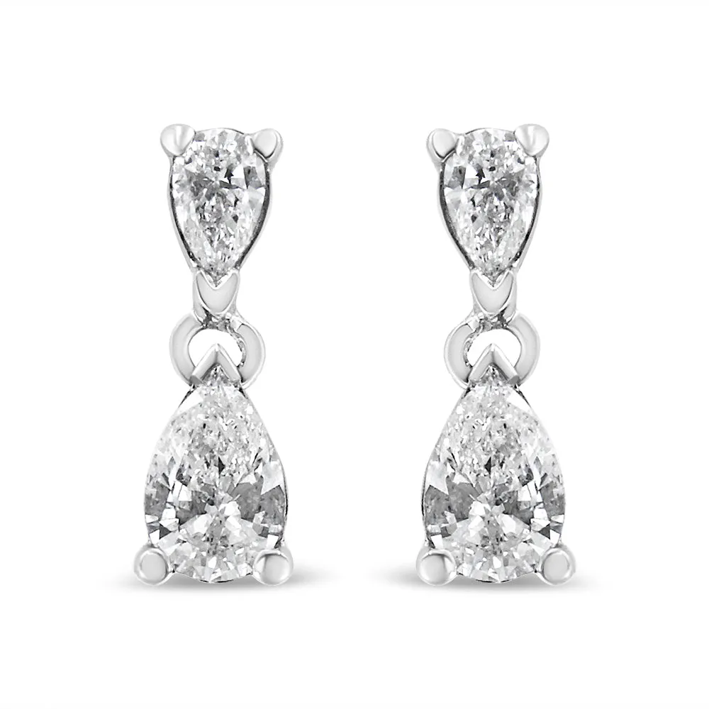 14K White Gold Pear Shape Lab Grown Diamond Dangle Stud Earrings