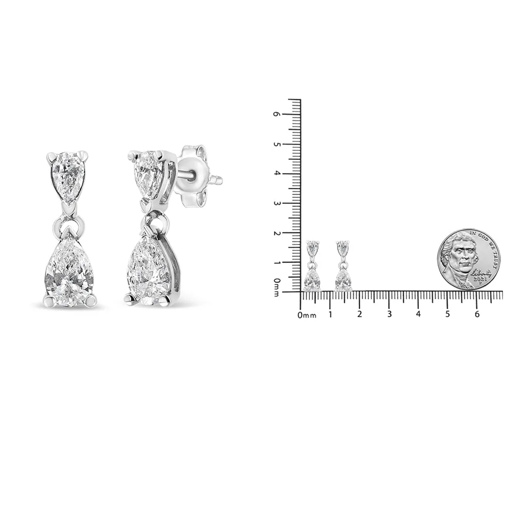 14K White Gold Pear Shape Lab Grown Diamond Dangle Stud Earrings