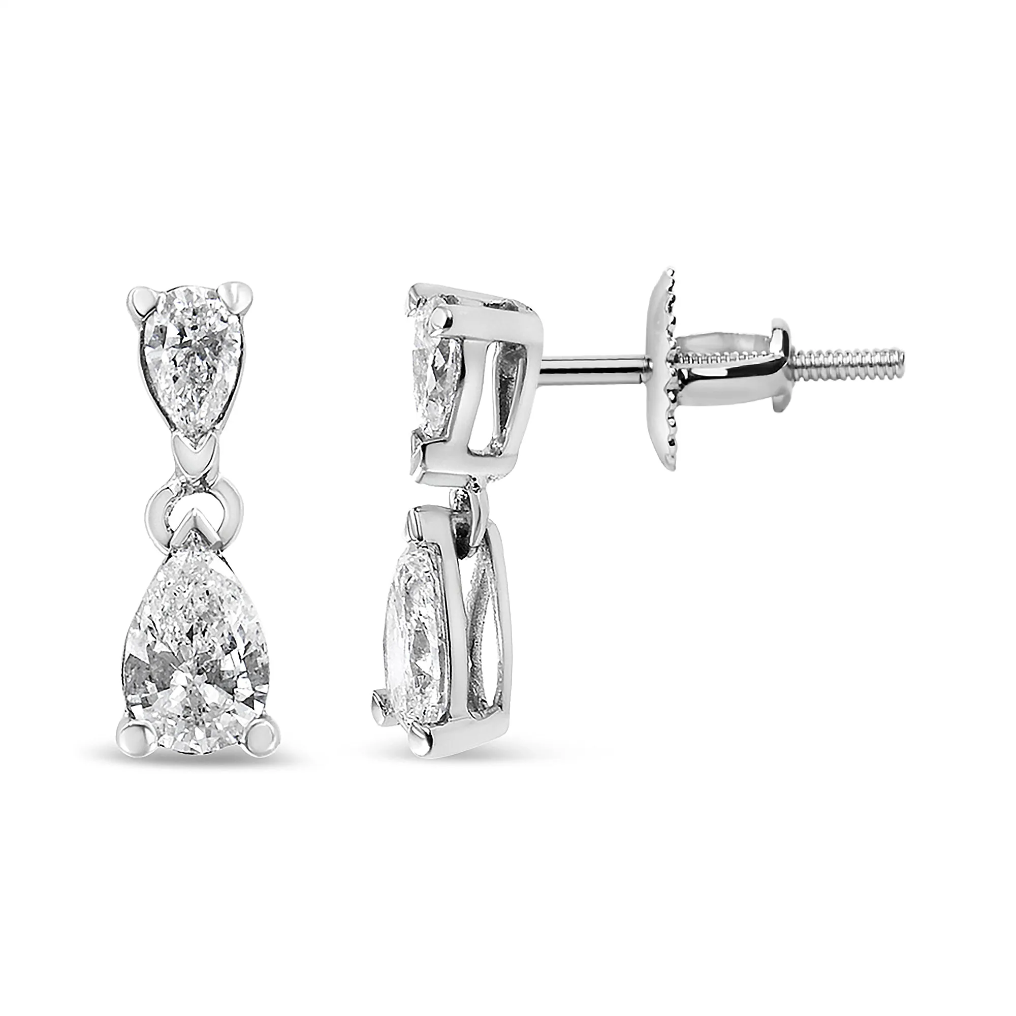 14K White Gold Pear Shape Lab Grown Diamond Dangle Stud Earrings