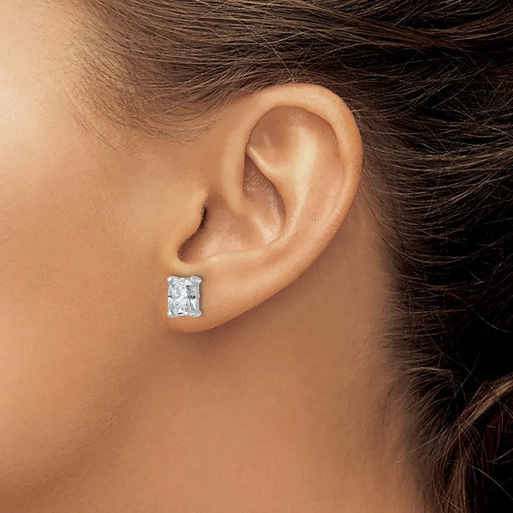 14k White Gold Radiant 4 ct Lab Grown Diamond Stud Earrings VS Clarity, D-E Color