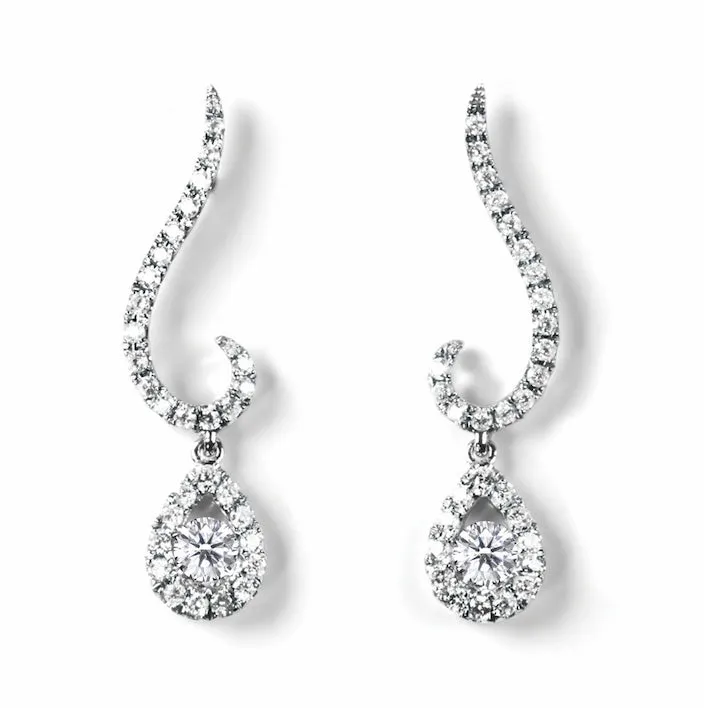 18ct White Gold 0.48ct Round Brilliant Cut Swirl Drop Earrings