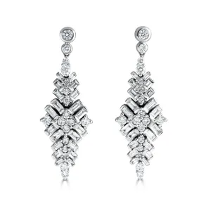 18ct White Gold 2.32ct Baguette & Round Brilliant Cut Diamond Jazz Earrings