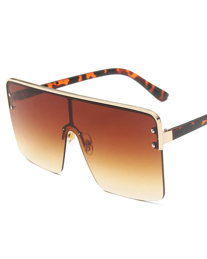1Pair Half Metal Frame Ombre Lens Flat Top Sunglasses