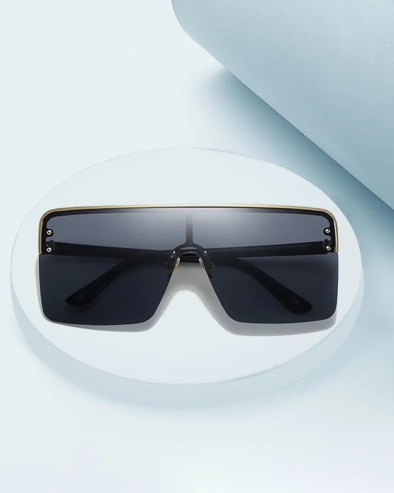 1Pair Half Metal Frame Ombre Lens Flat Top Sunglasses