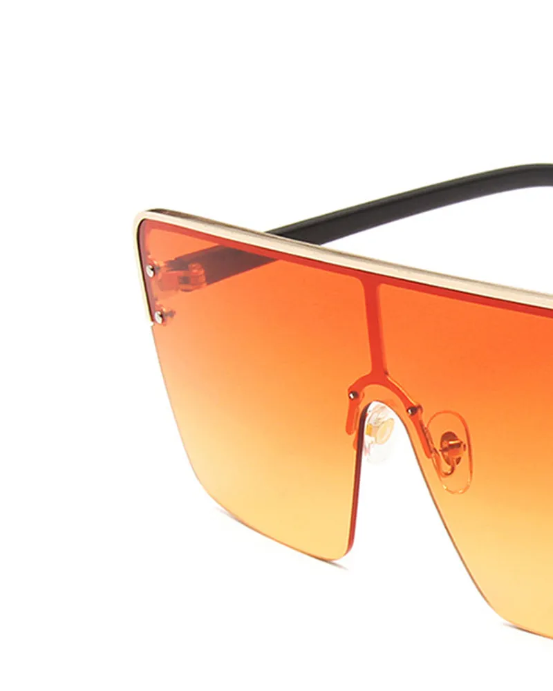 1Pair Half Metal Frame Ombre Lens Flat Top Sunglasses