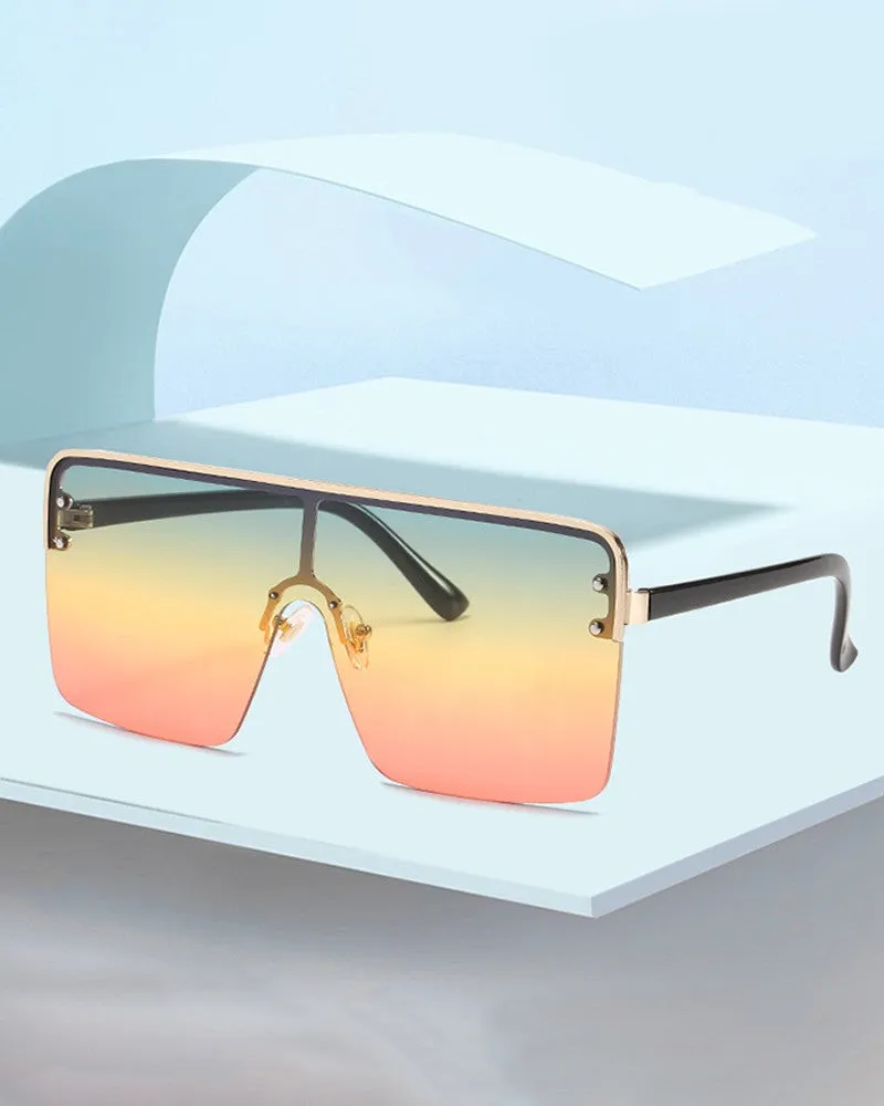 1Pair Half Metal Frame Ombre Lens Flat Top Sunglasses