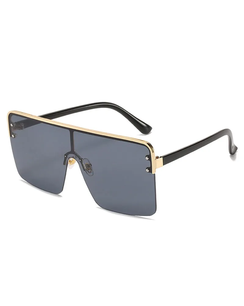 1Pair Half Metal Frame Ombre Lens Flat Top Sunglasses