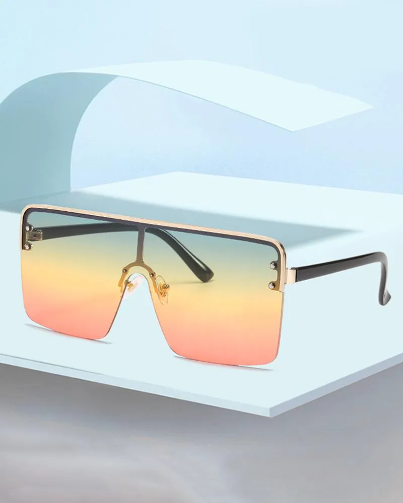 1Pair Half Metal Frame Ombre Lens Flat Top Sunglasses