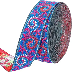 7.7 Yard 1 Inch Vintage Jacquard Ribbon Emobridered Woven Green Leaves Ribbon Fabric Trim Fringe for DIY Clothing Accessories Embellishment Decorations Purple