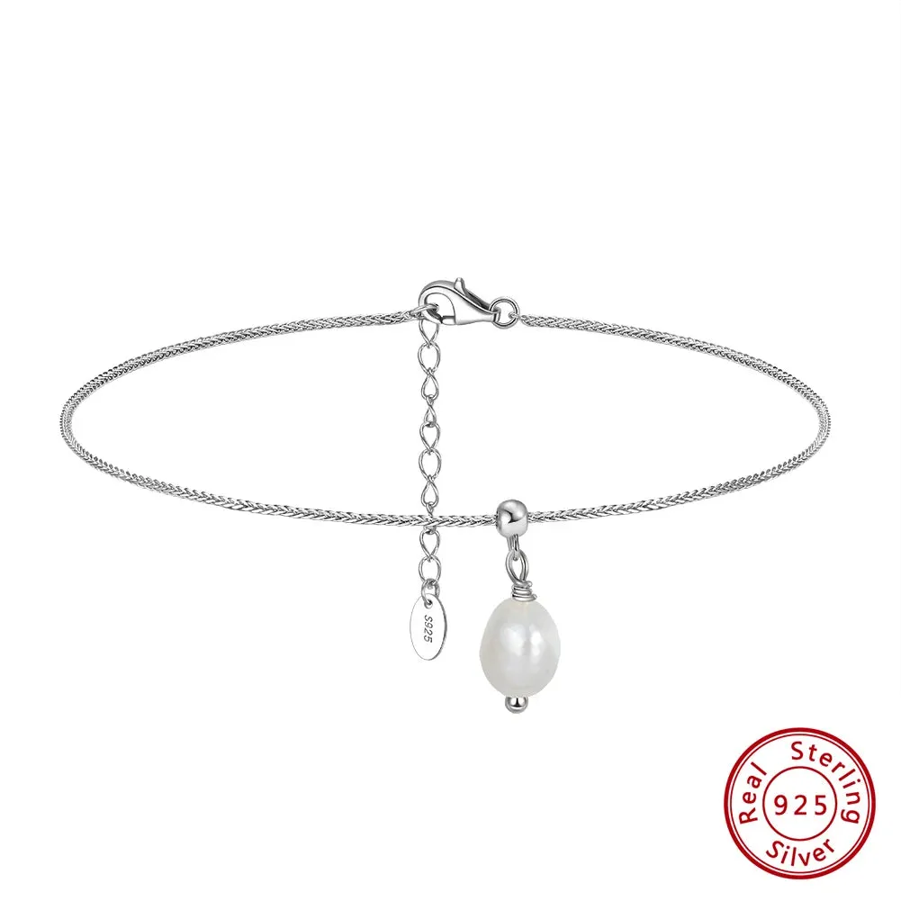 925 Sterling Silver 1.1mm Chopin Chain Anklet for Women