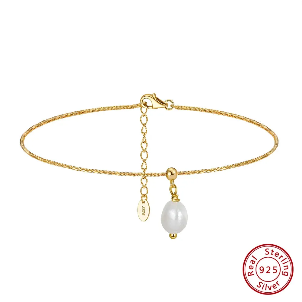 925 Sterling Silver 1.1mm Chopin Chain Anklet for Women