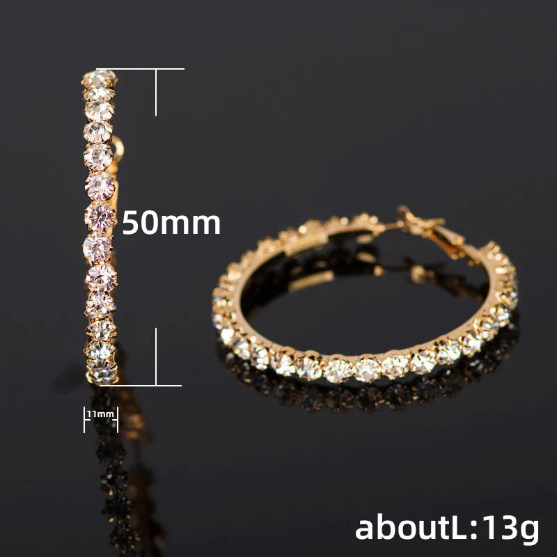 925 Sterling Silver Big Circle Diamond Hoop Earrings
