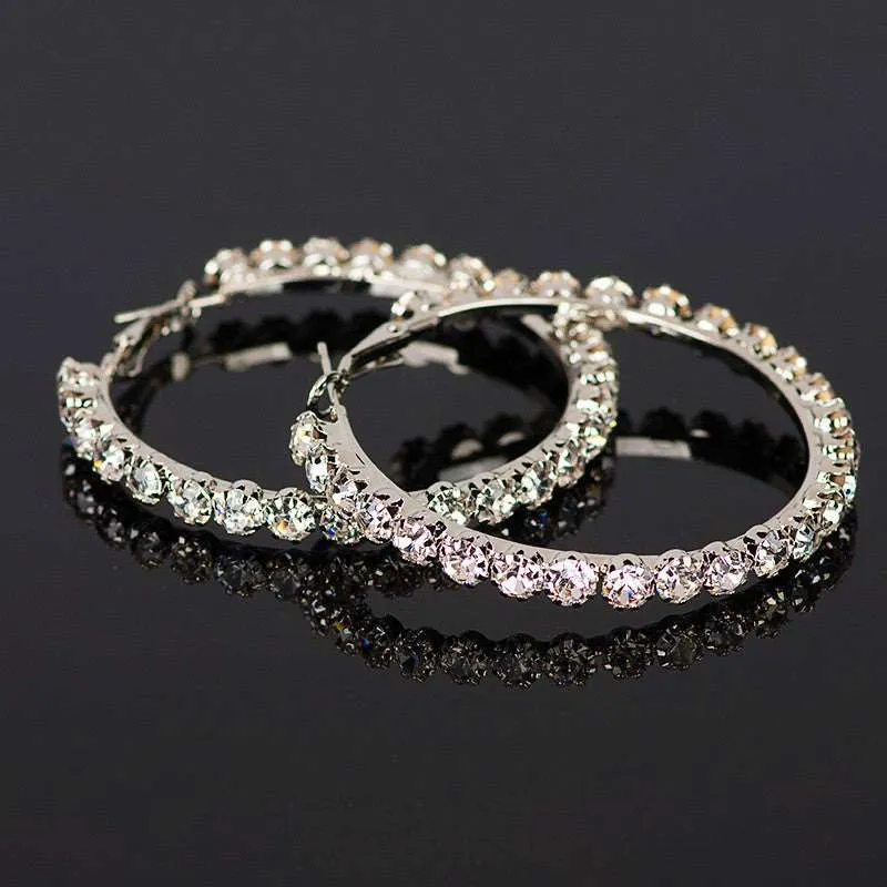925 Sterling Silver Big Circle Diamond Hoop Earrings
