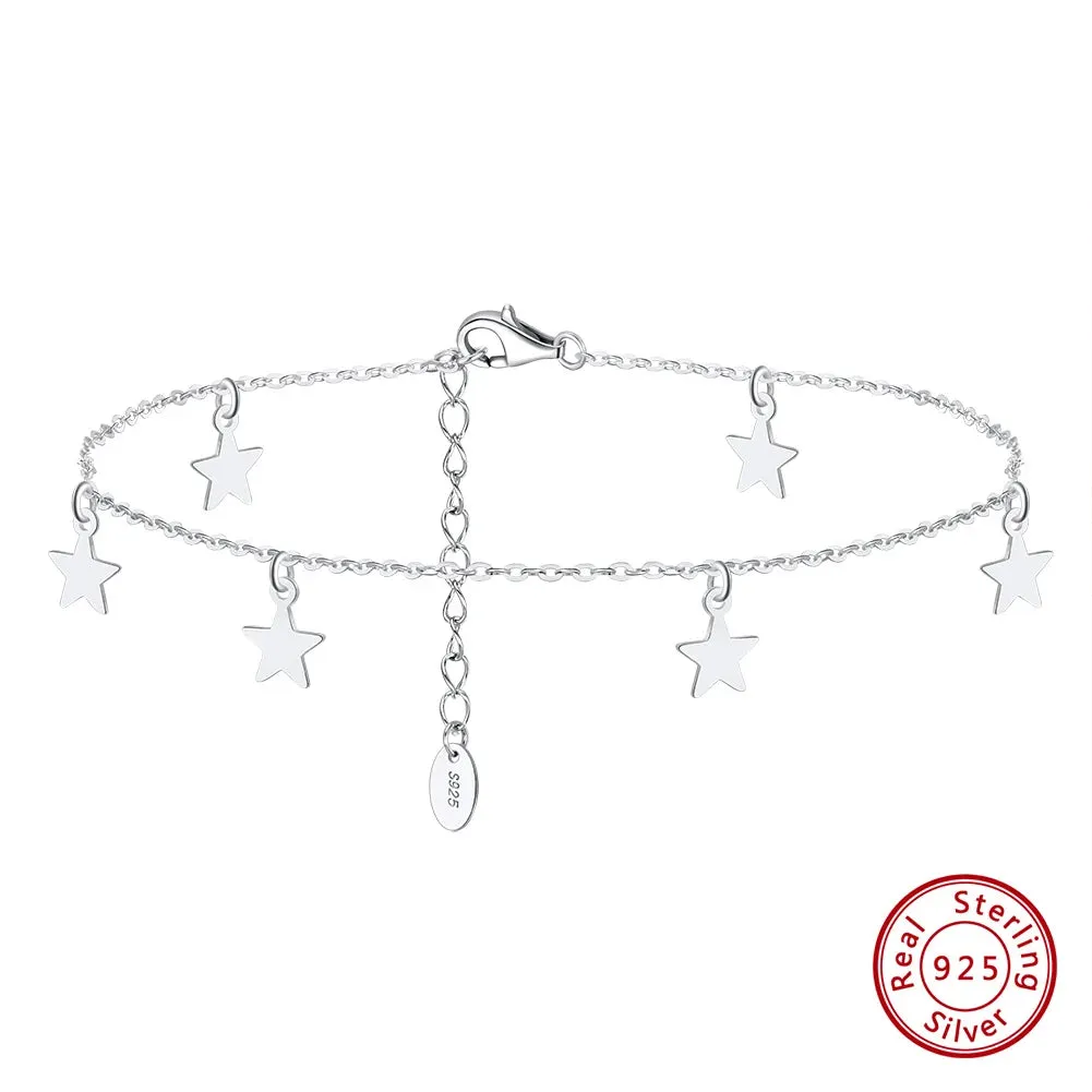925 Sterling Silver Star Anklets for Women