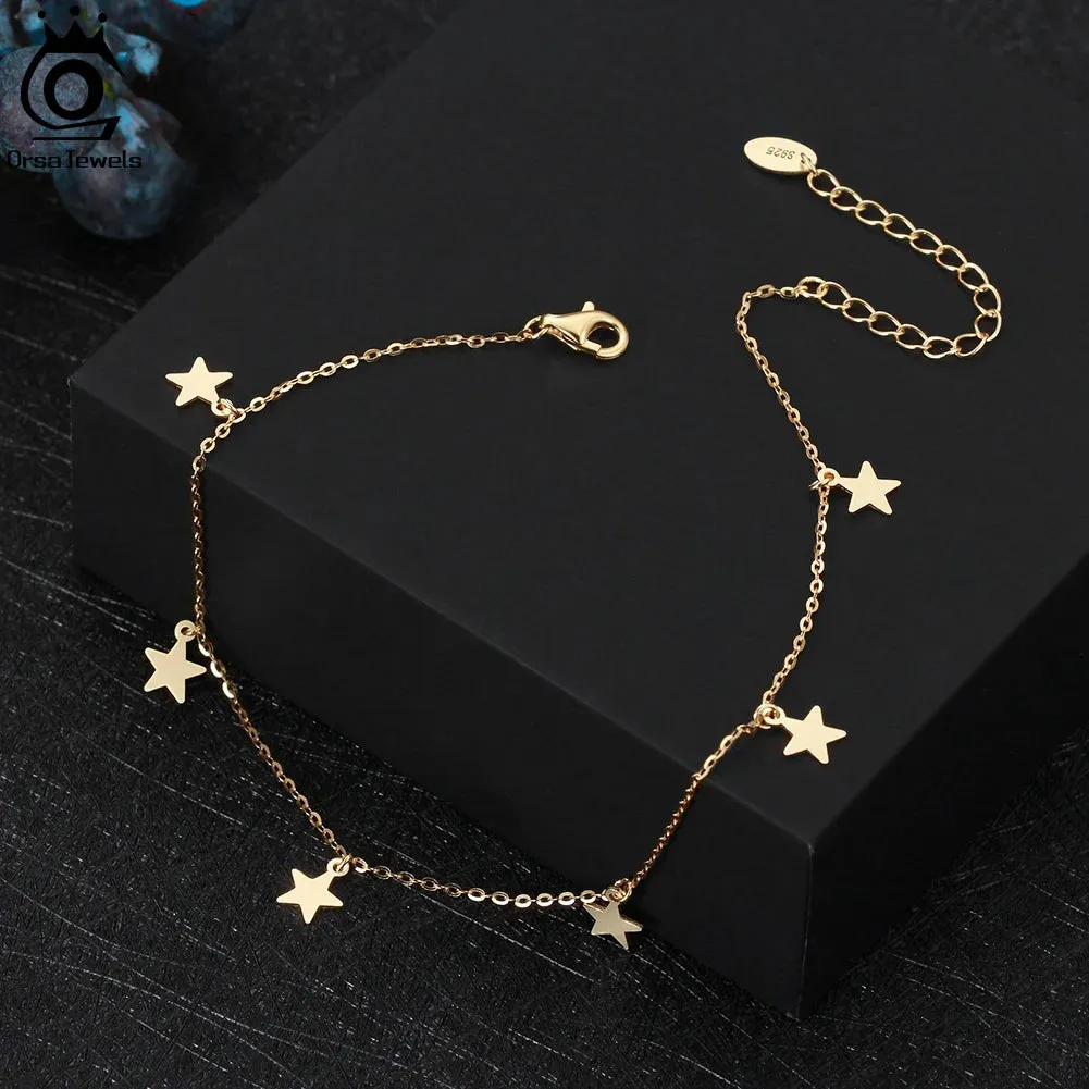 925 Sterling Silver Star Anklets for Women
