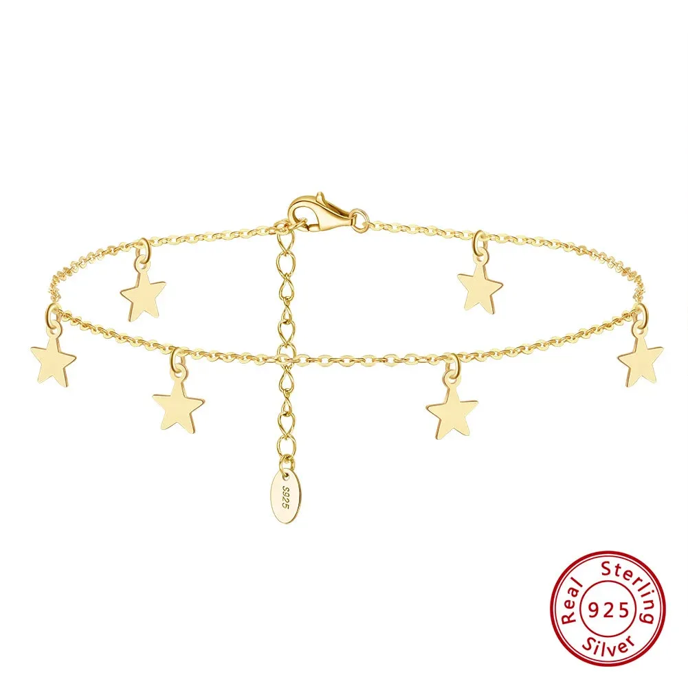 925 Sterling Silver Star Anklets for Women