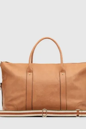 ALEXIS WEEKENDER TRAVEL BAG CAMEL STRIPE STRAP