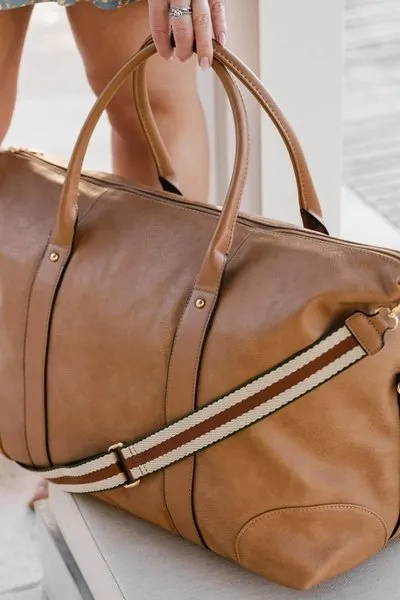 ALEXIS WEEKENDER TRAVEL BAG CAMEL STRIPE STRAP