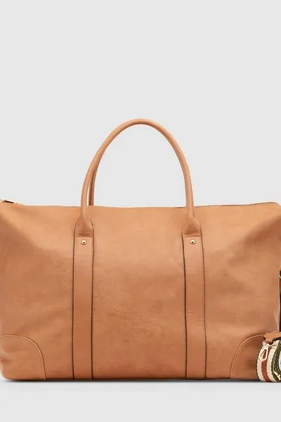 ALEXIS WEEKENDER TRAVEL BAG CAMEL STRIPE STRAP