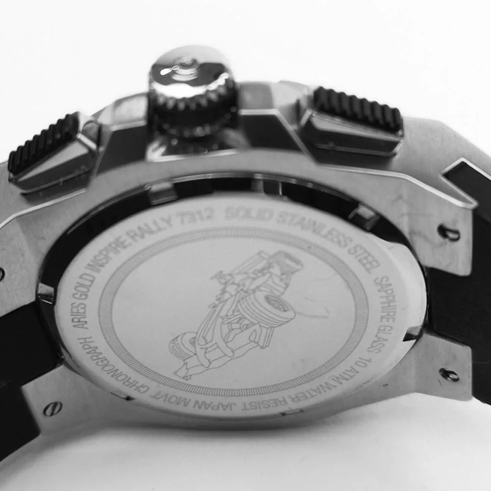 ARIES GOLD MONARCH SILVER STAINLESS STEEL G 7312 S-BKCY HI-TECH BLACK SYNTHETIC STRAP MEN'S WATCH