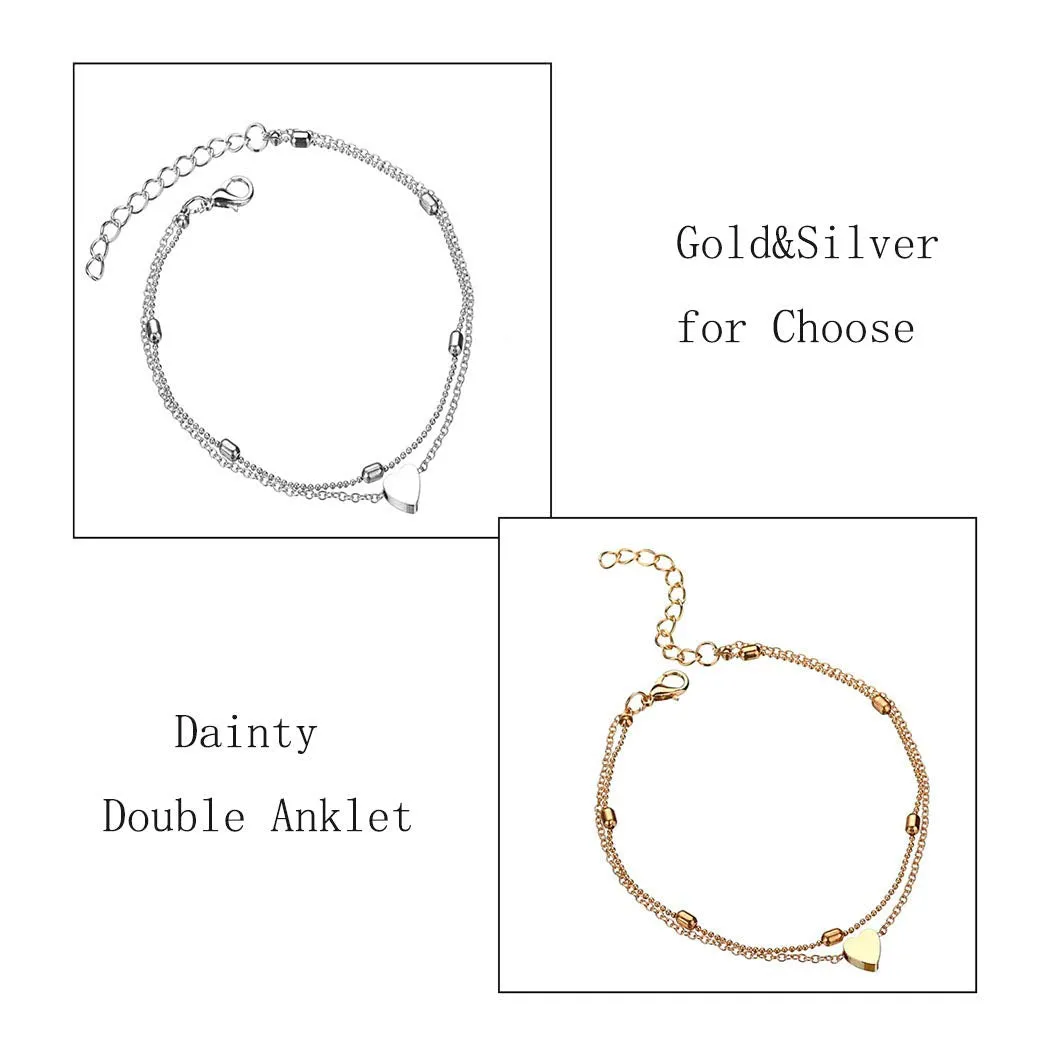 Artmiss Layered Anklets Women Heart Gold Ankle Bracelet Charm Beaded Dainty Foot Jewelry for Women and Teen Girls Summer Barefoot Beach Anklet