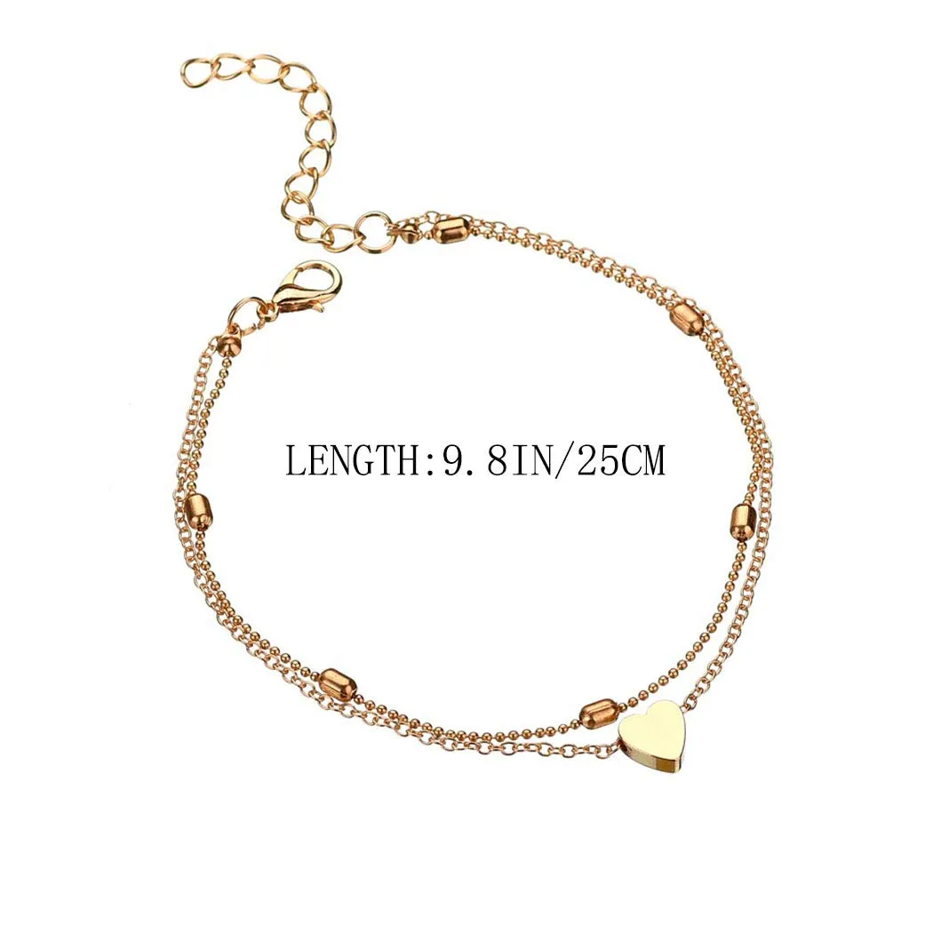 Artmiss Layered Anklets Women Heart Gold Ankle Bracelet Charm Beaded Dainty Foot Jewelry for Women and Teen Girls Summer Barefoot Beach Anklet