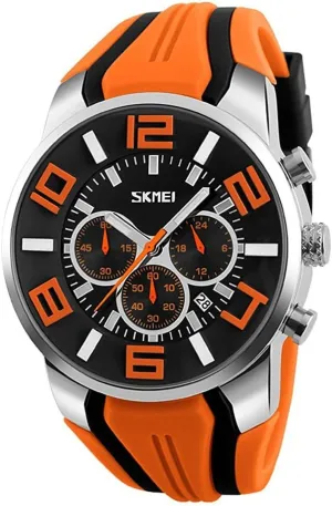 Big Dial Stainless Steel and Silicone Band Quartz Stopwatch Watch 30M Waterproof Sport Watches for Mens