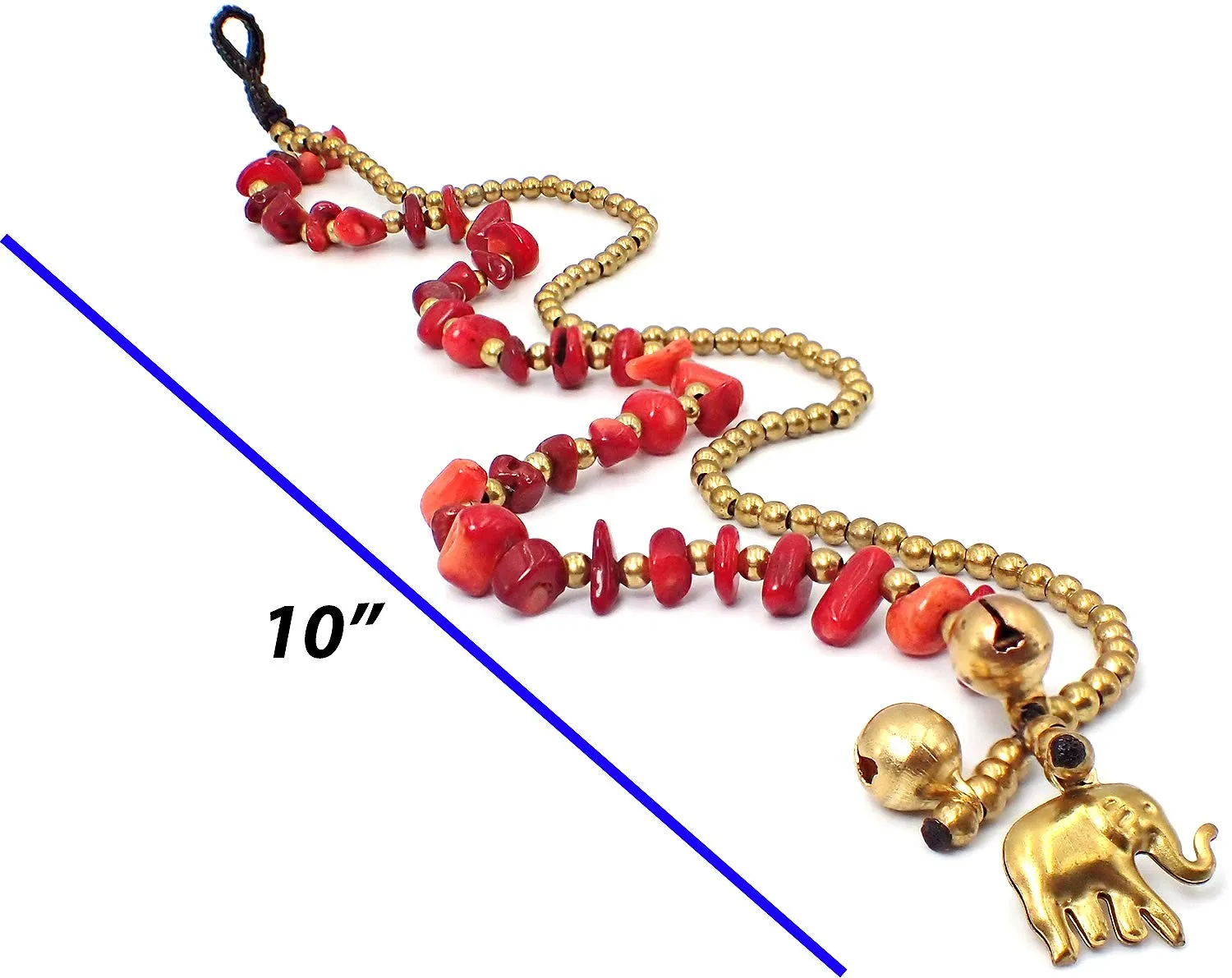 Bijoux De Ja Handmade Red Carnelian Stone Elephant Charm Brass Beads Anklets Bracelet 10 Inches