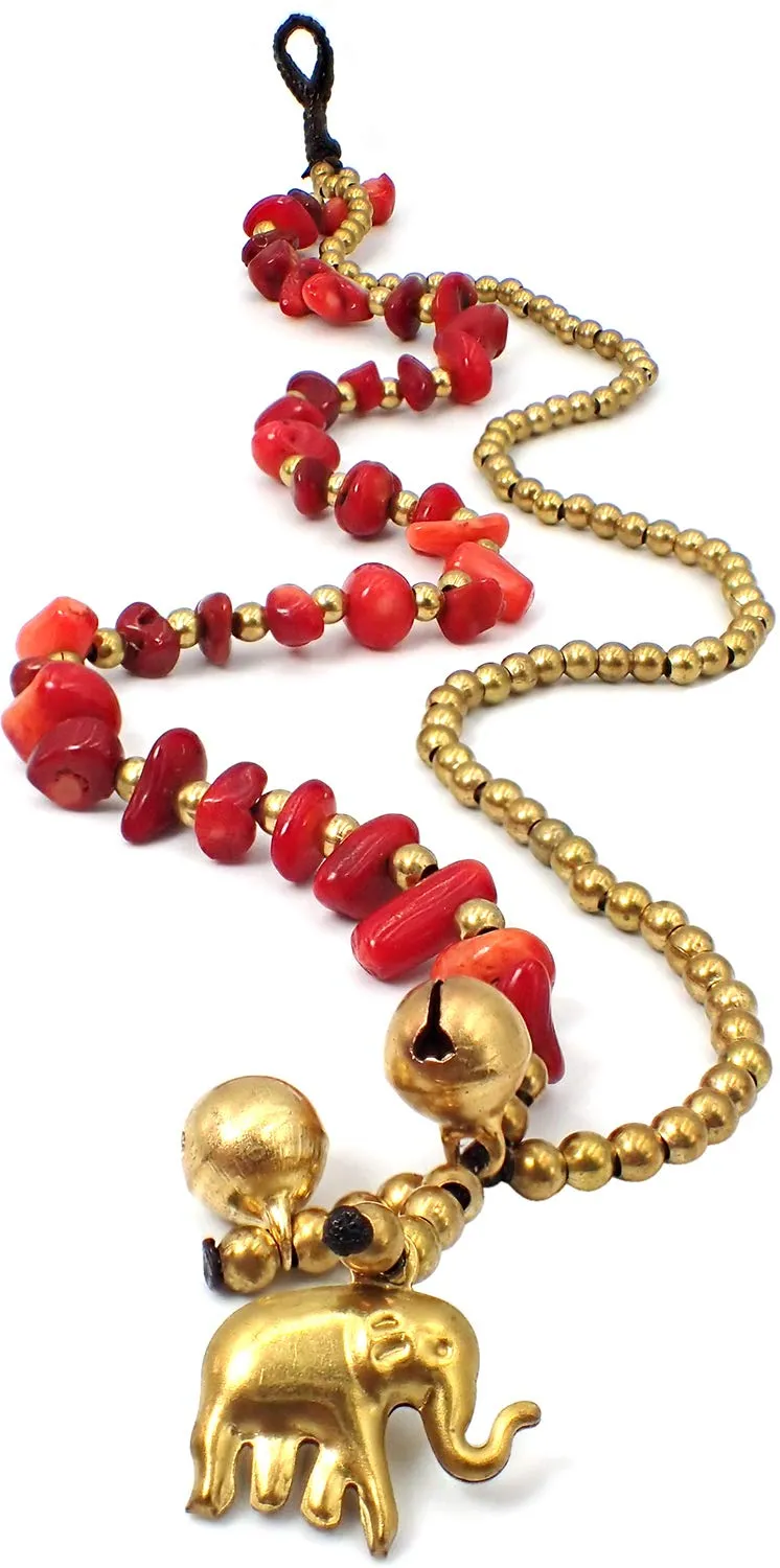 Bijoux De Ja Handmade Red Carnelian Stone Elephant Charm Brass Beads Anklets Bracelet 10 Inches