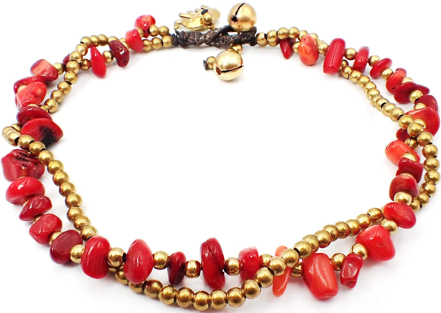 Bijoux De Ja Handmade Red Carnelian Stone Elephant Charm Brass Beads Anklets Bracelet 10 Inches
