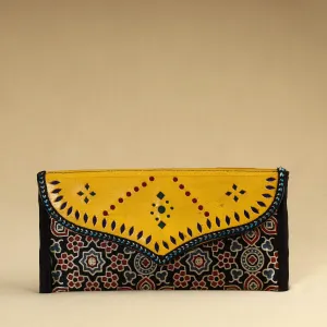 Black - Kutch Embroidery Mashru Silk Handmade Leather Wallet 02