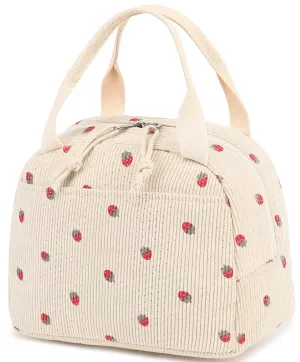 Bluboon Lunch Bag for Women Men Cute Corduroy Lunch Tote Bags Reusable Insulated Lunch Box Large Capacity Reusable Insulated Cooler for Work Picnic or Travel (Corduroy strawberry) Corduroy strawberry